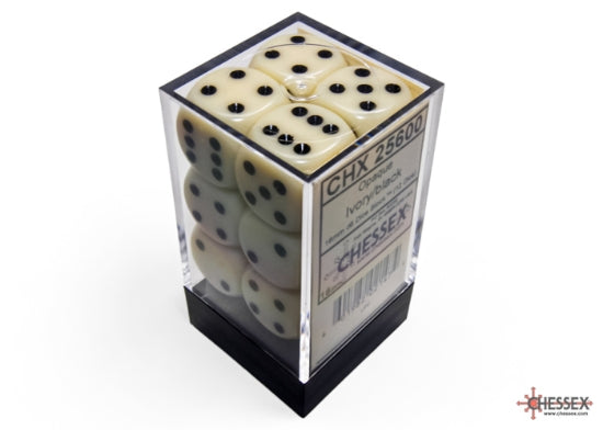 Chessex: Opaque 12D6 Ivory/Black 16mm