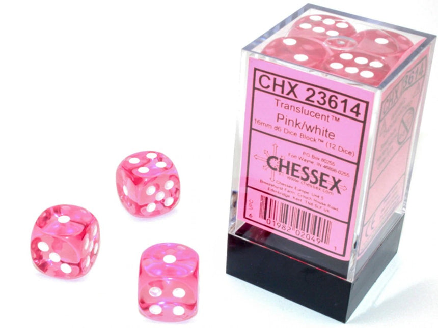 Translucent: 16mm D6 Pink/White (12)