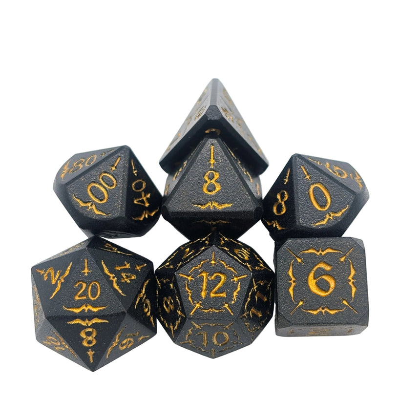 Arcana Black and Gold Metal Dice Set