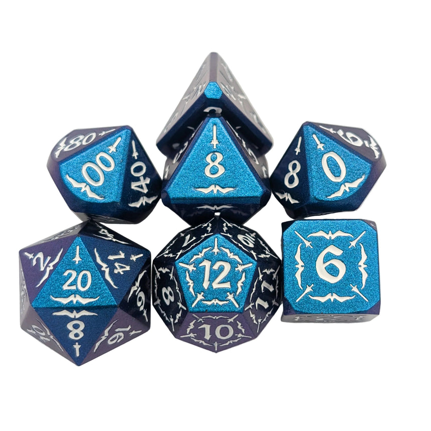 Arcana Blue and White Metal Dice Set