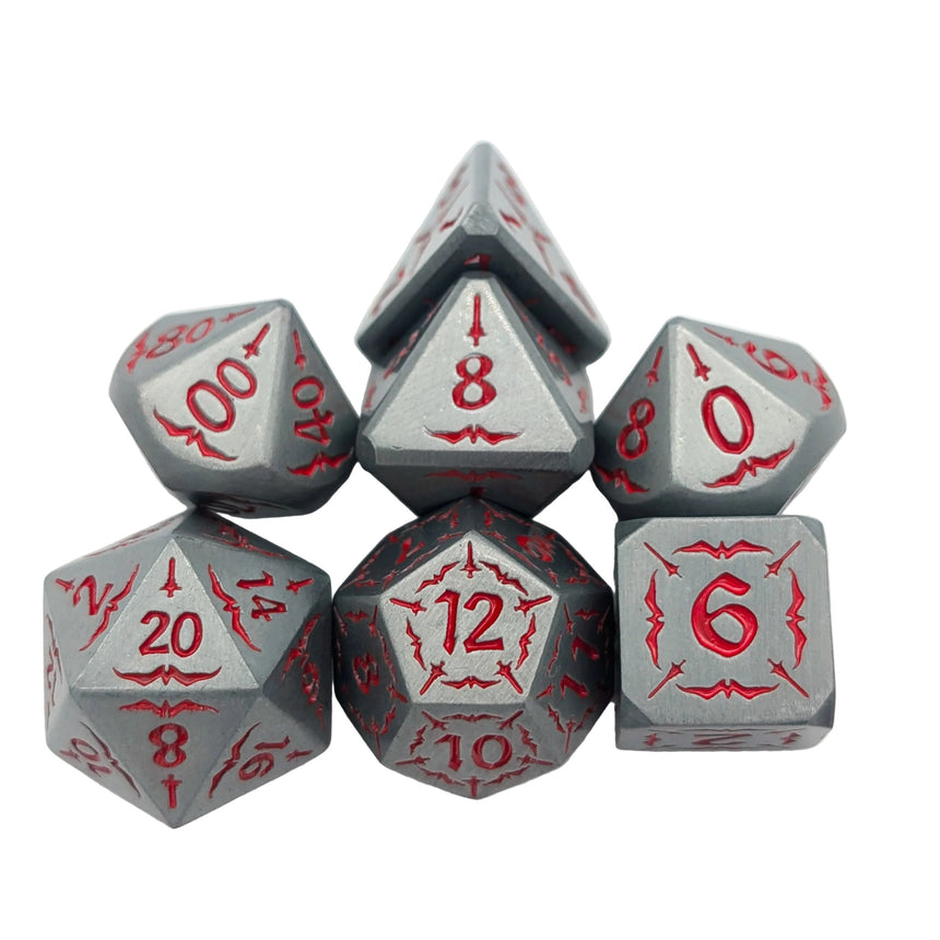 Arcana Silver and Red Metal Dice Set