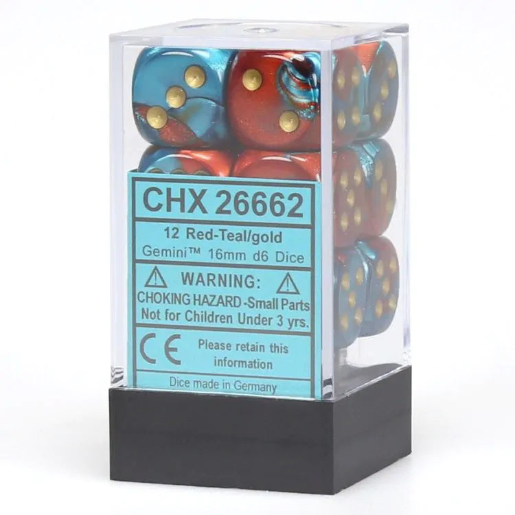 Gemini: 16mm D6 Teal White/Red (12) - Limited Edition