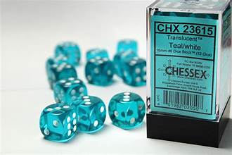 Translucent: 16mm D6 Teal/White (12)