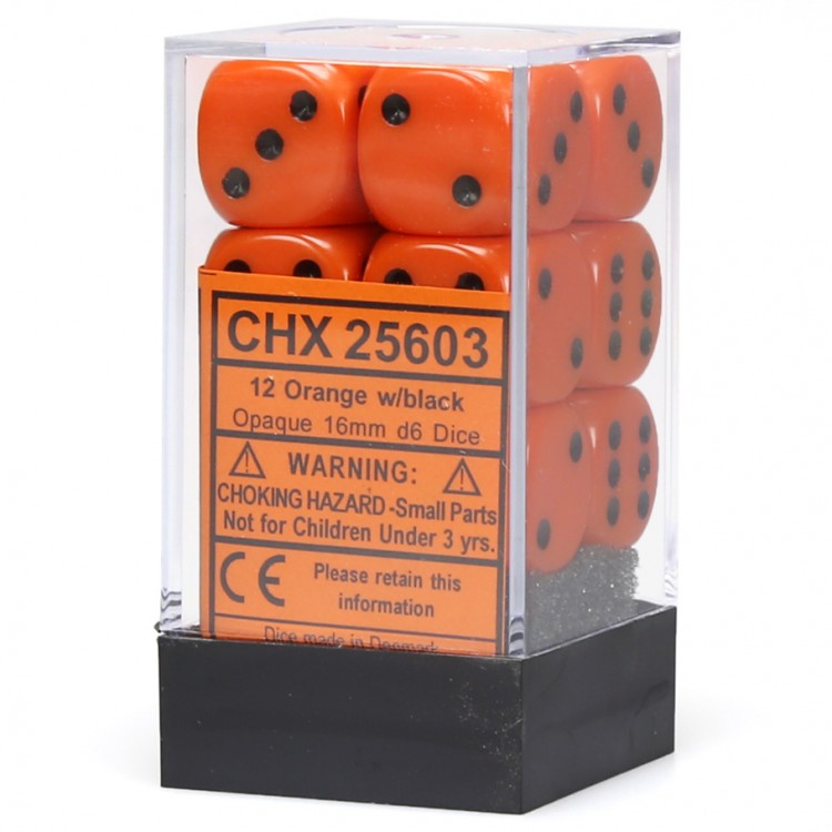 Opaque: 16mm D6 Orange/Black (12) (7077073780885)