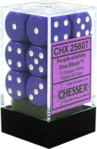 Opaque: 16mm D6 Purple/White (12) (7077073977493)