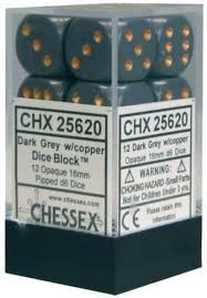 Opaque: 16mm D6 Dark Grey/Copper (12) (7077074305173)